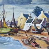 Marine painting “Littoral Breton” signed Marijane le Goaster – 1985