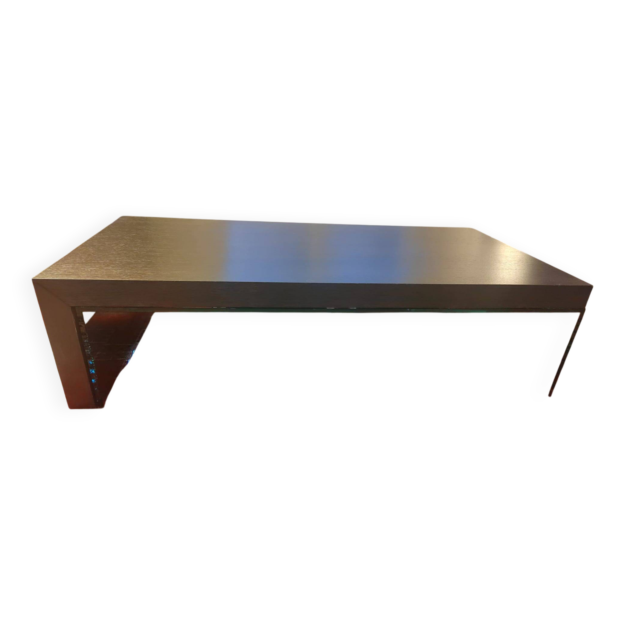 Double coffee table: glass table with removable wooden top.