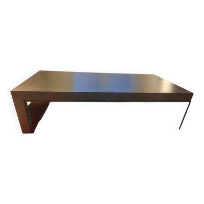 Table basse double : table en verre et dessus amovible bois