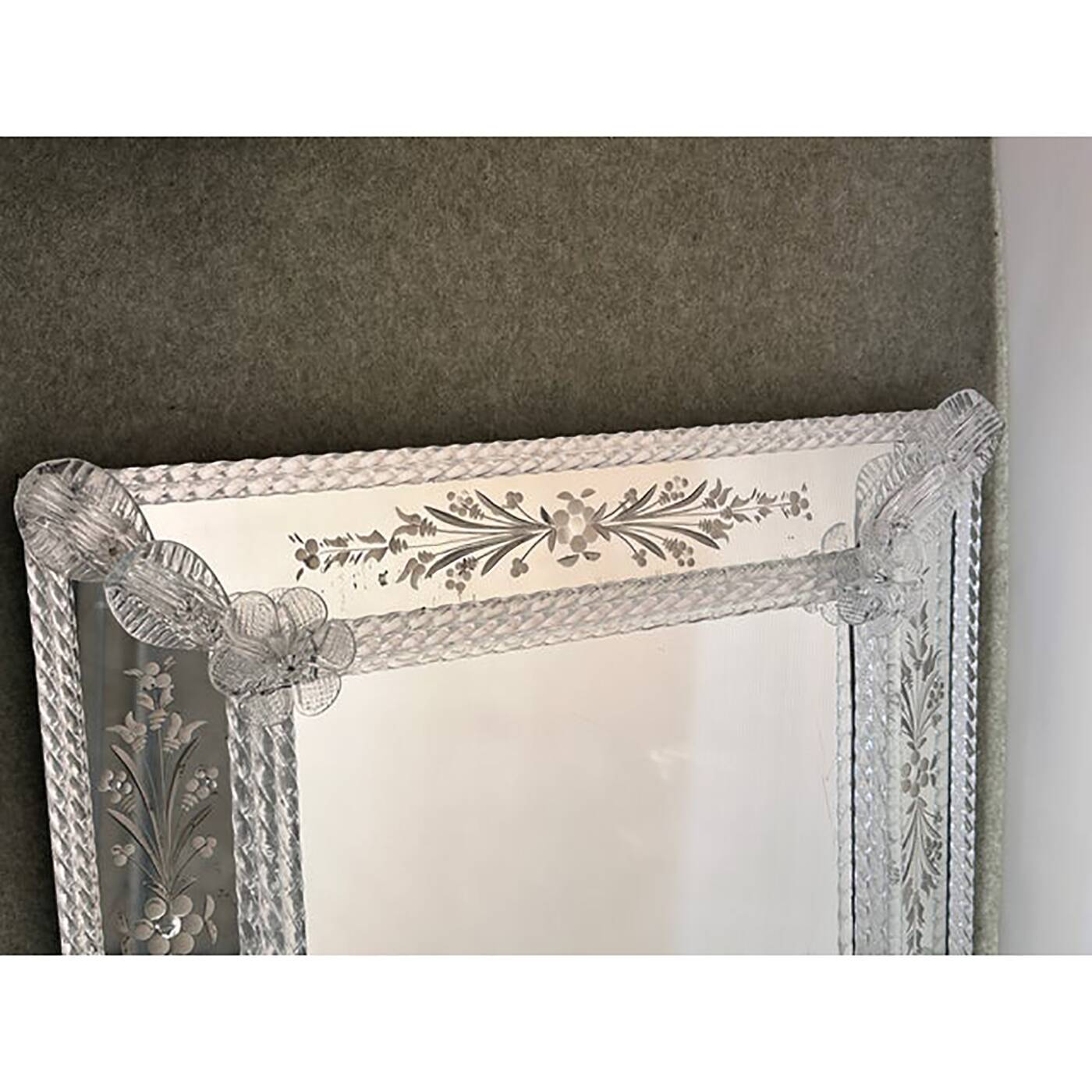 Venetian Transparent Hand-Carved Glass Wall Mirror