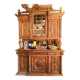 Antique buffet, 2 bodies in solid oak in the Henri II style, with bevelled glass display.
