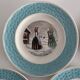 Set of 7 antique plates 18 cm – Fables de La Fontaine – turquoise decoration