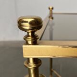 Mid-century Hollywood neoclassical brass and glass side or bedside tables attributed to Vereinigte Werkstätten, Germany, 1960s, set of 2.