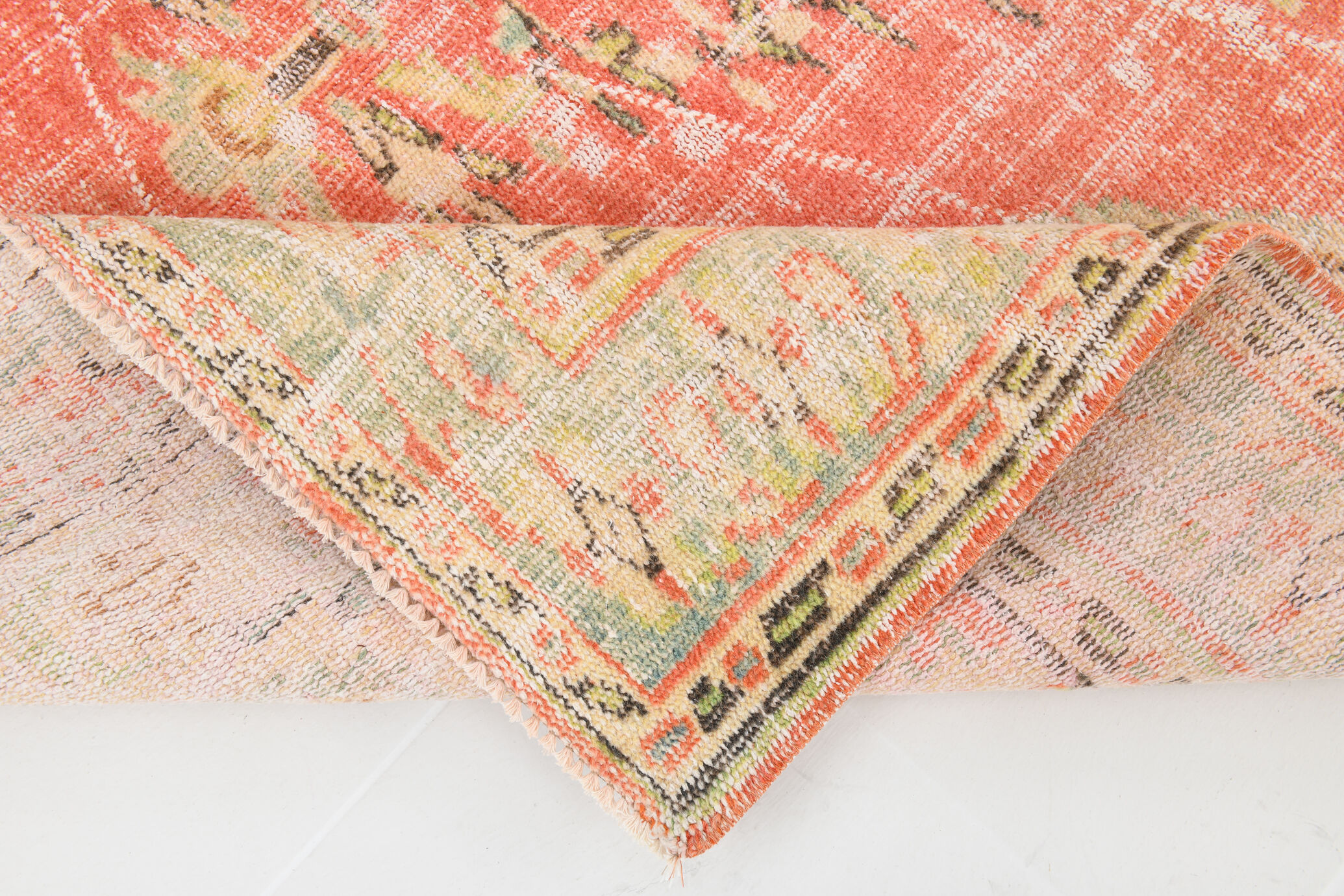 Peach red & beige handmade vintage rug, 175x251cm