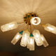 vintage lamp ceiling lamp, 50 years, brass glass, blue beige gold