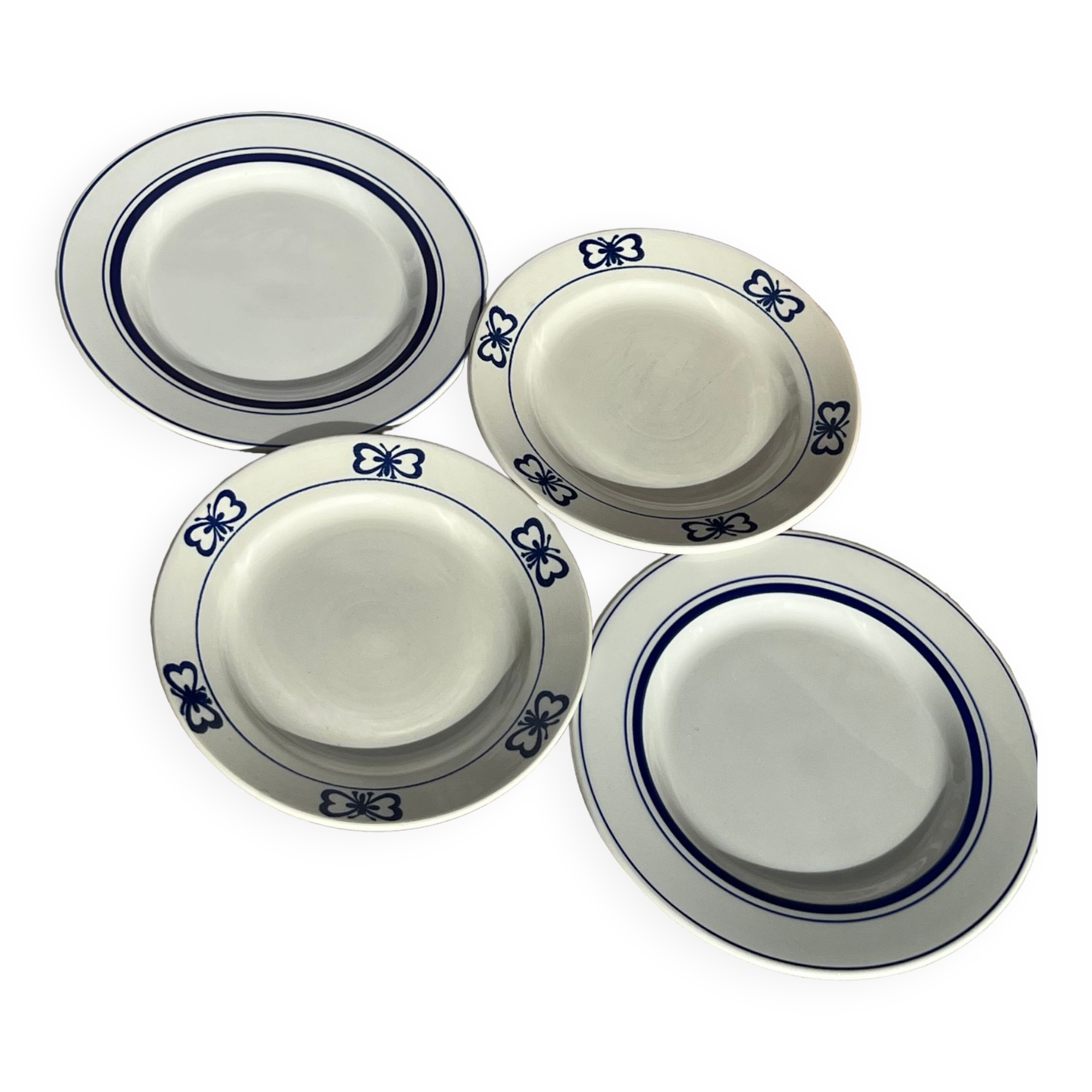 Lot De 8 Assiettes à Dessert Vintage Porcelaine - Motif Bleu Et Blanc - Époque Classique