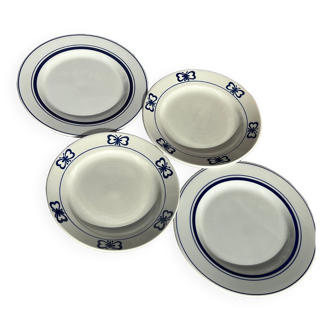 Ensemble 4 assiettes vintage porcelaine bleues et blanches dépareillées bistrot et papillons lot D