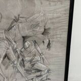 Signed cubist scene drawing