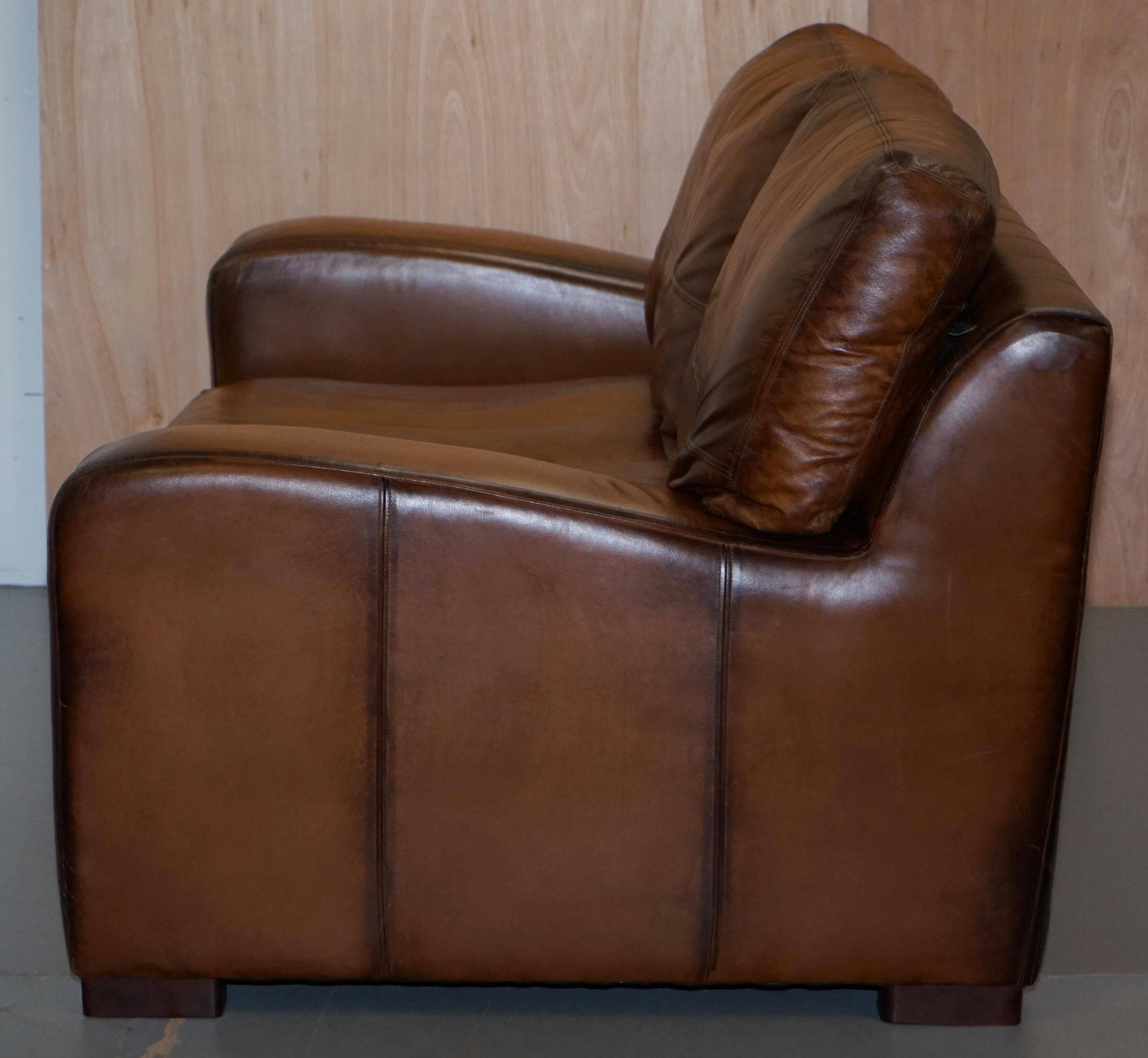 Hand-dyed leather vintage-style sofa