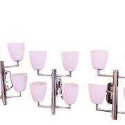 Fontana Arte, Set of 3 4-Light Wall Lamps, White Murano Glass, Italy
