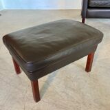 Mid-century Stouby leather lounge chair and stool in brown leather