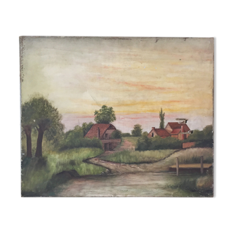 Old canvas landscape 65 x 54 cm