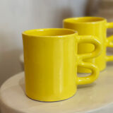 Mug cup ceramic handle graphic wave design colorful lemon yellow