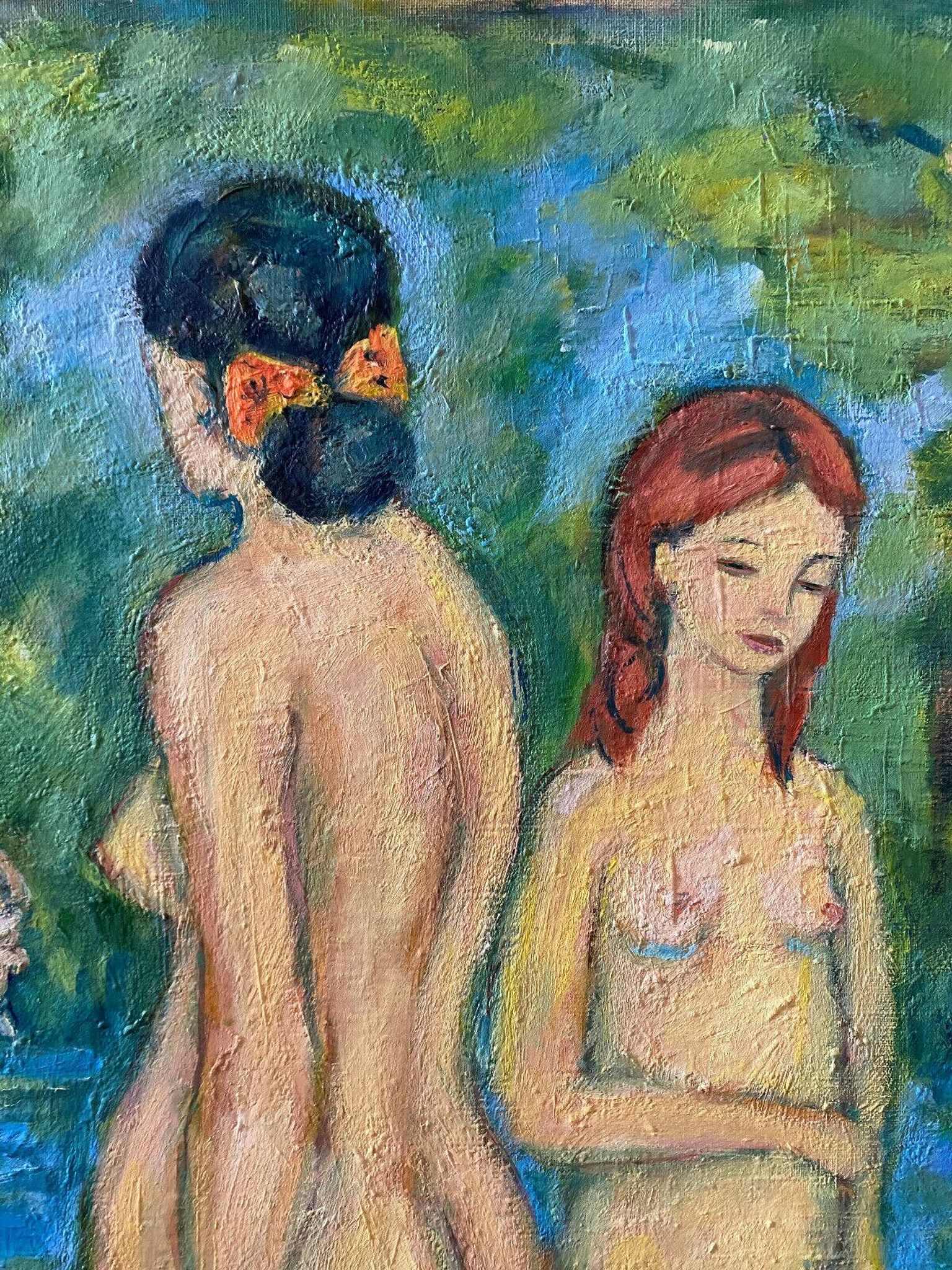 Large painting hst "baigneuses" marcelle guetta-fattal (1922-2009) fauvism