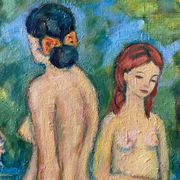 Large painting hst "baigneuses" marcelle guetta-fattal (1922-2009) fauvism