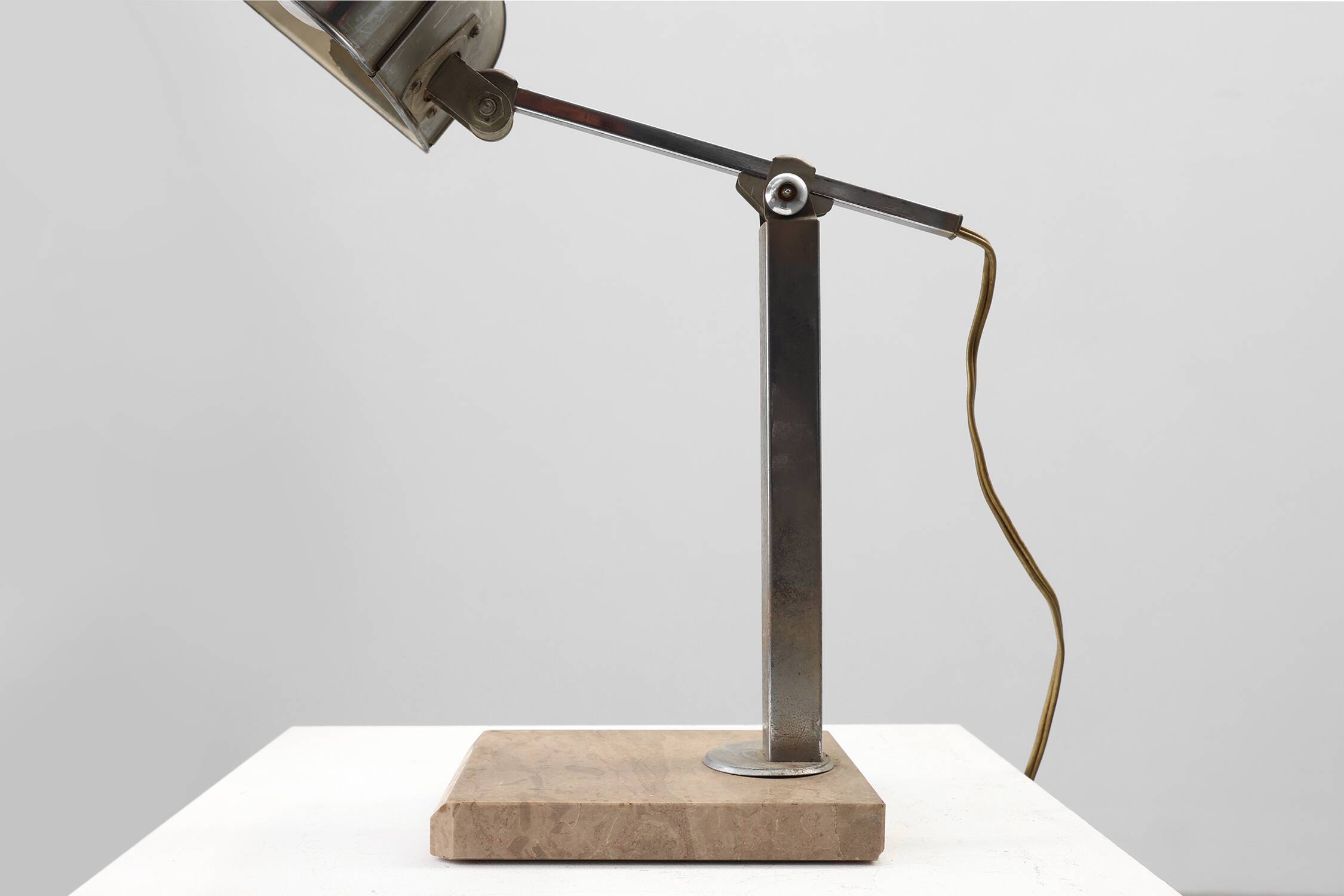 Art Deco Industrial metal and travertine Desk Lamp, Belgium 1930s