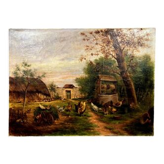 C.Brouaux XIXth century: Large and magnificent oil painting on canvas depicting a rural scene