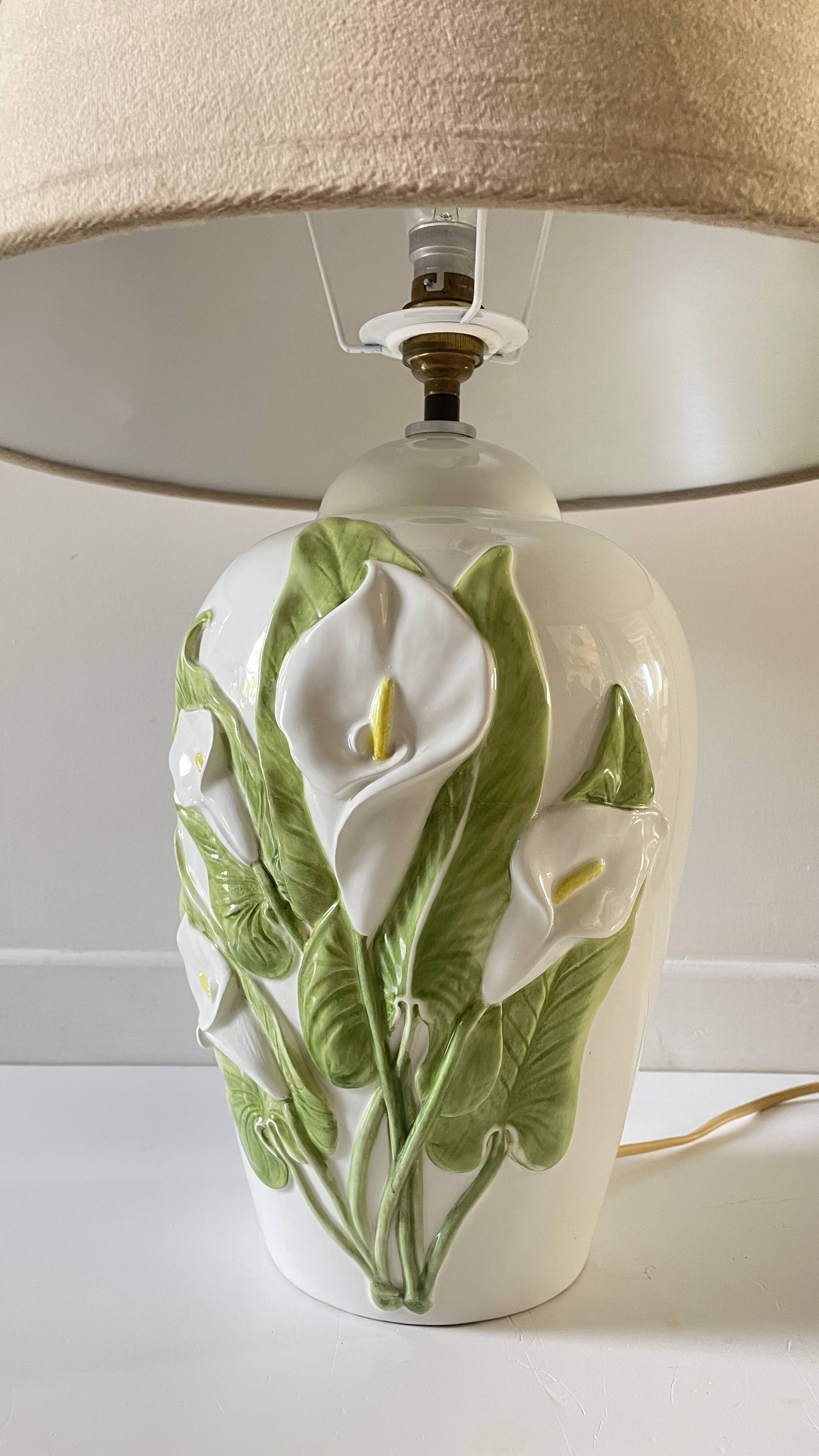 Italian ceramic lamp with arum flowers