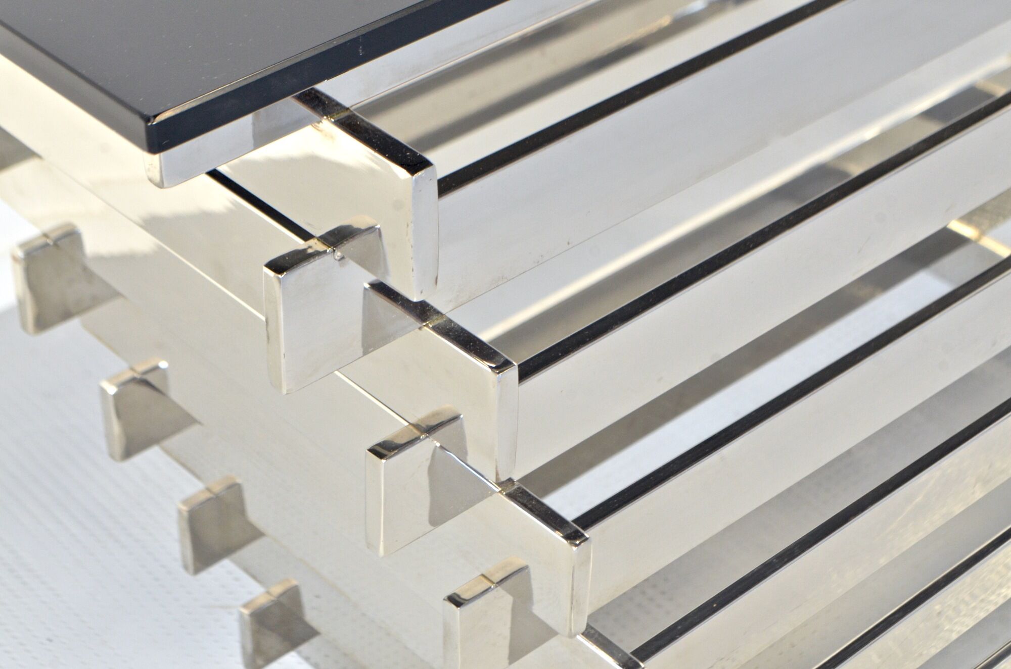 Italian stacked chrome and tinted glass console 1970