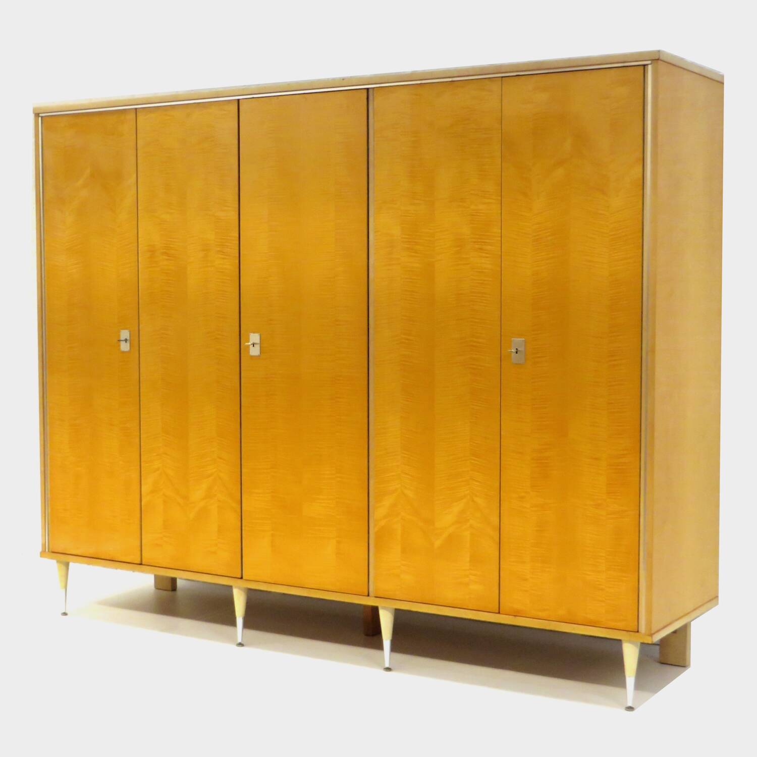 Large vintage mid century modern 5-door wardrobe in flamed maple, 1960s