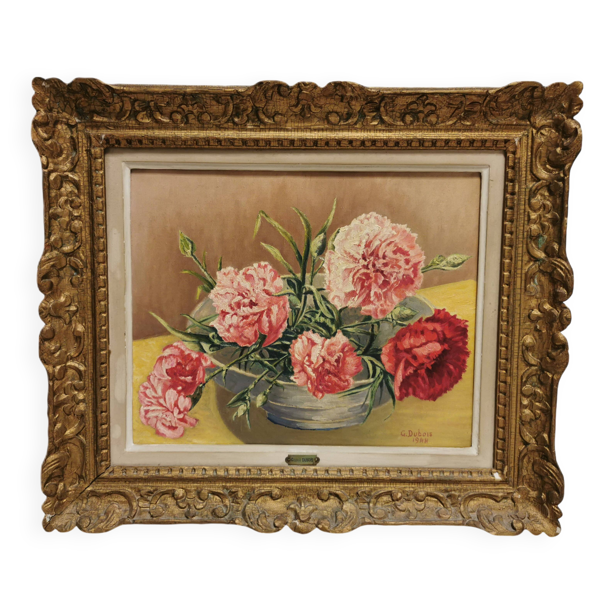Painting / Oil on canvas signed G. DUBOIS 1944. Montparnasse frame, Bouquet