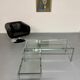 2 large nesting coffee tables in chrome and glass, 1970s design.