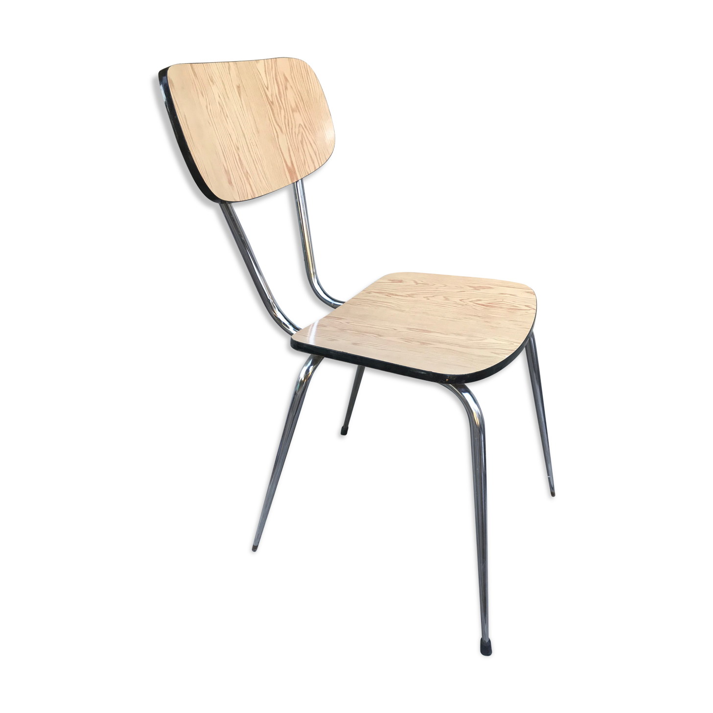 Former formica beige kitchen chair - feet compas metal chromé vintage