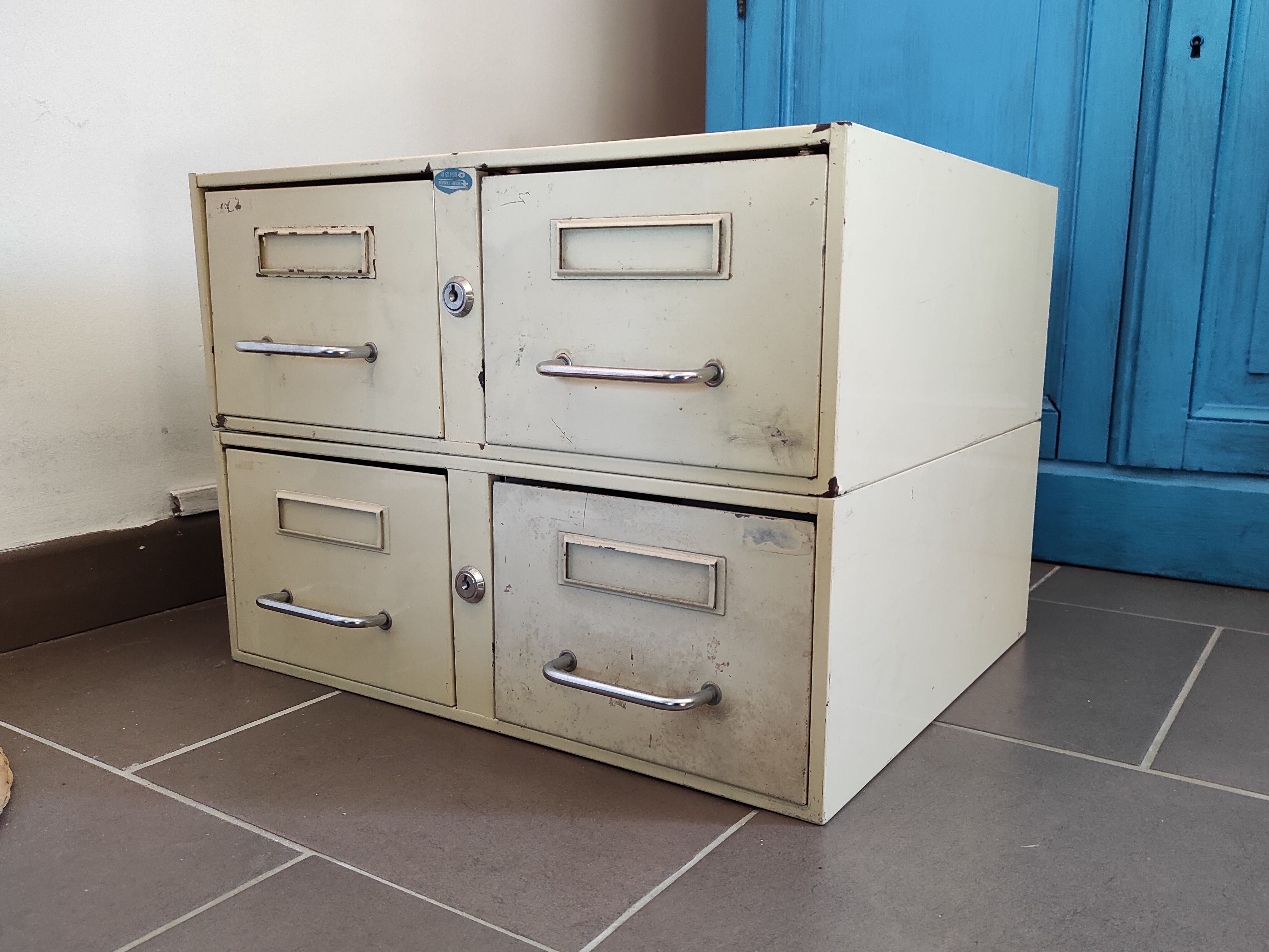 A metal box two drawers 1960