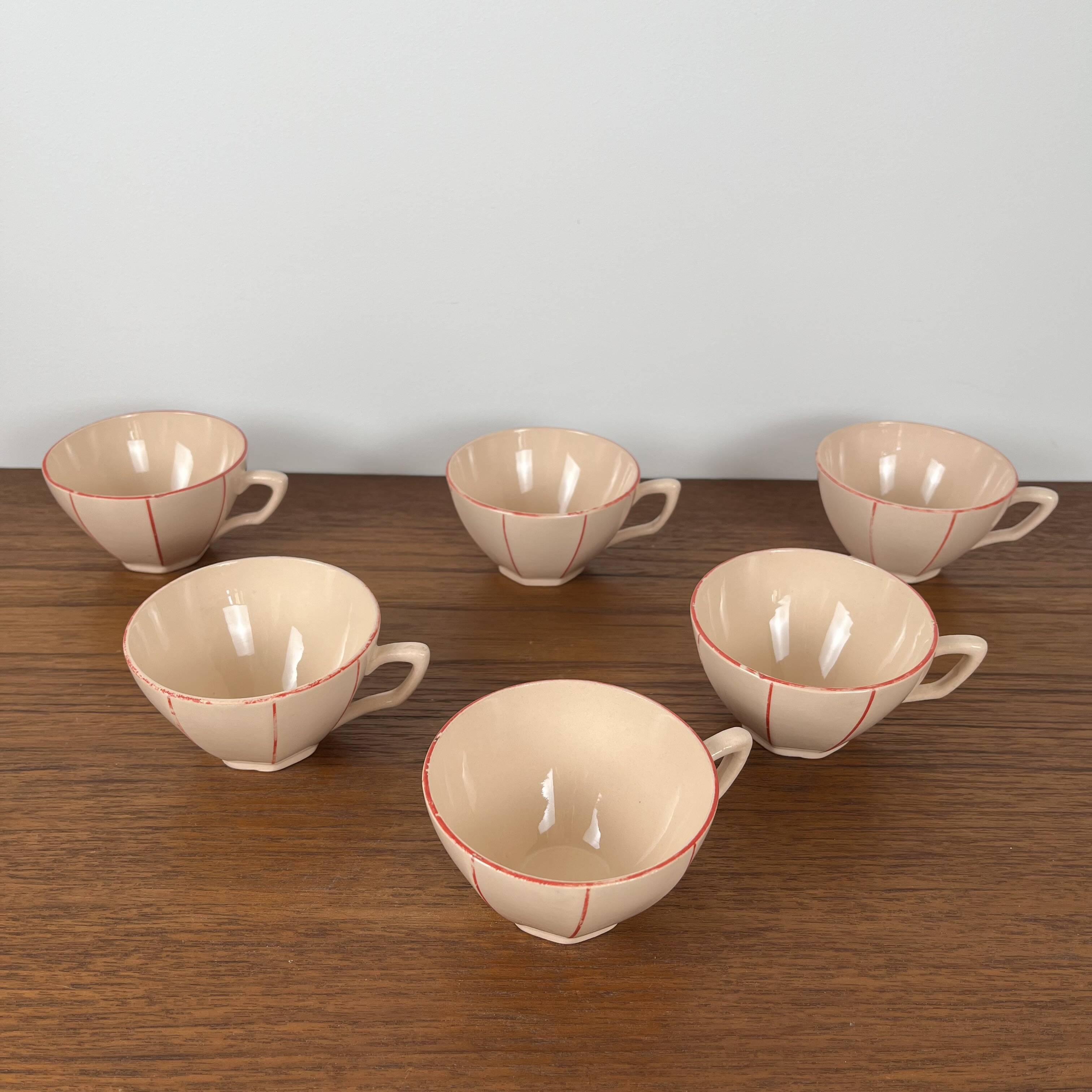 Digoin-Sarrguemines Art Deco pink and red coffee/tea set