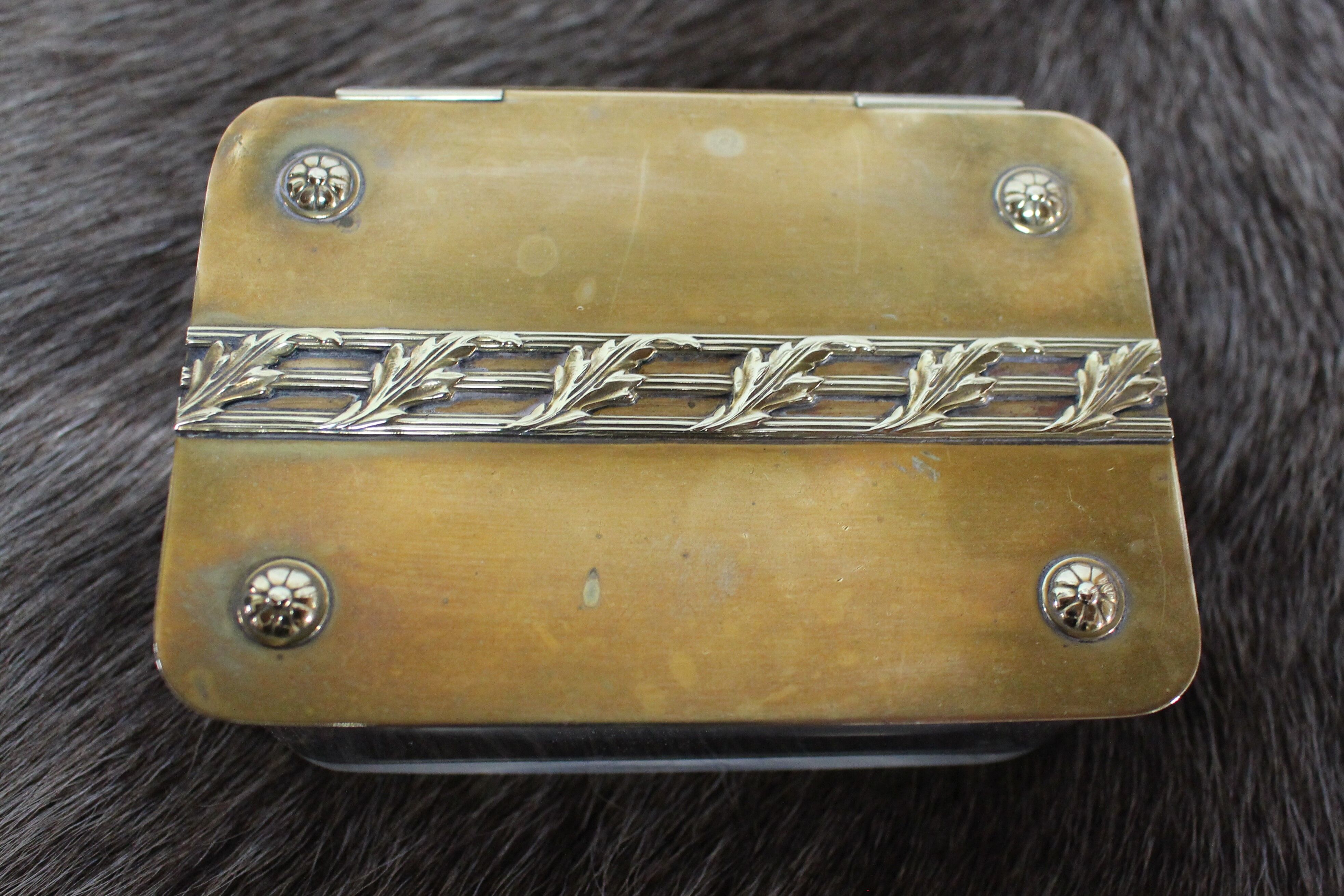 Chiseled glass soap box and brass lid