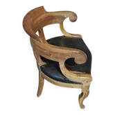 Antique Empire armchair in wood and black leather – gondola backrest