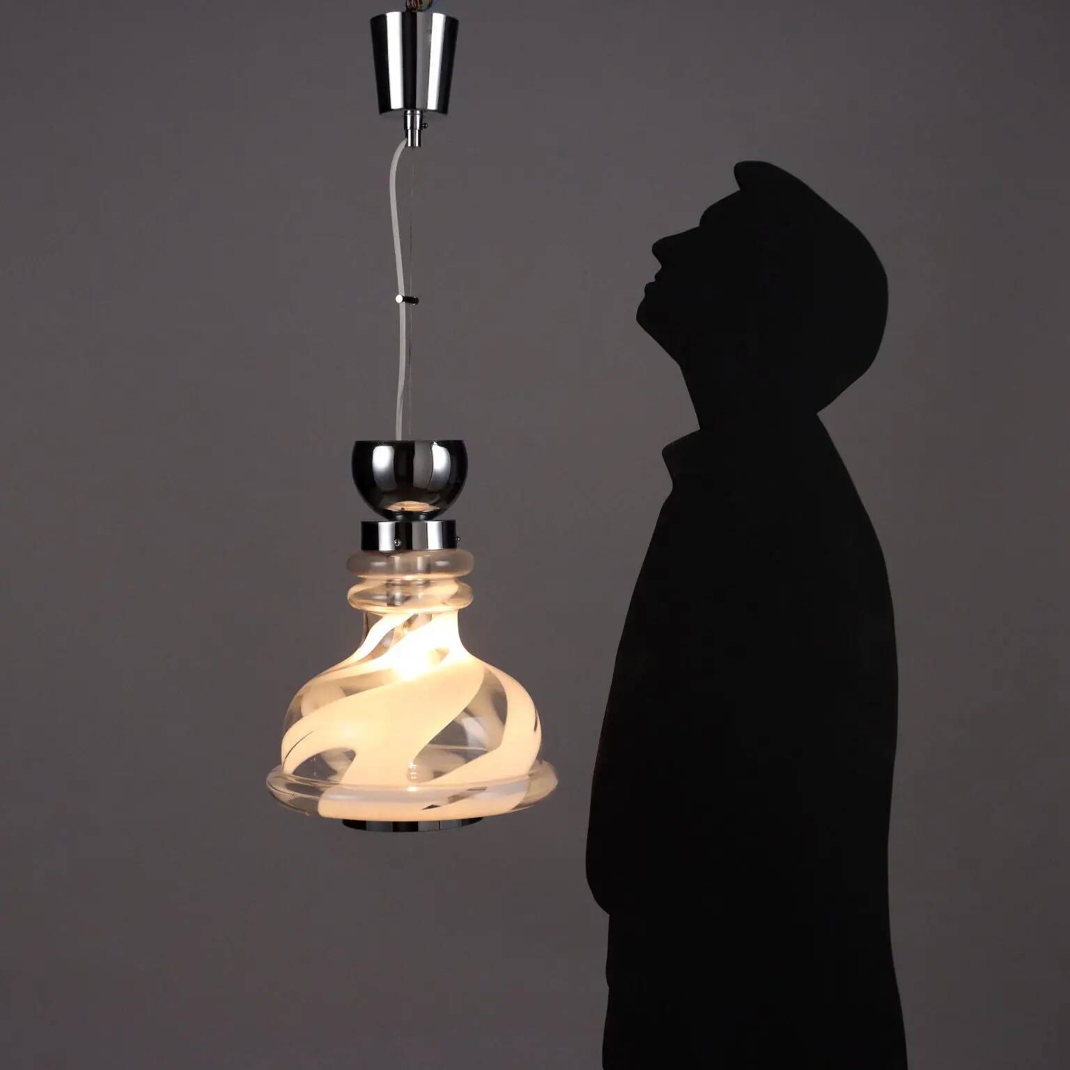 1970s vintage suspension in glass and metal, Italy