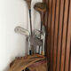 Old golf bag with 7 vintage clubs