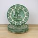 6 green English ironstone plates