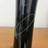 Artisanal vase in black glass with copper and blue inclusions.