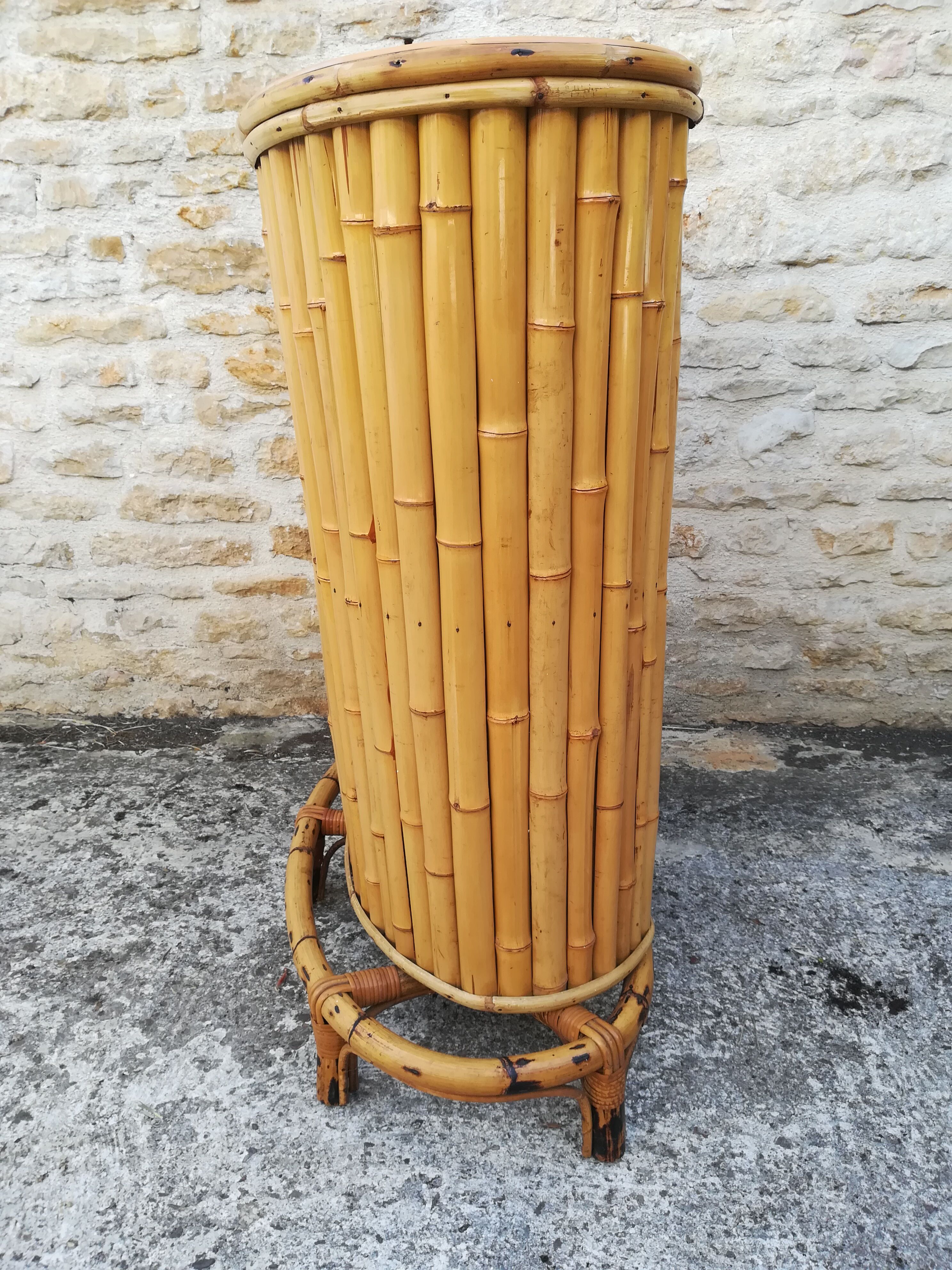 Bamboo tiki bar and two stools