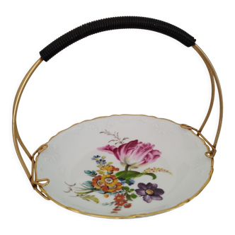 Limoges porcelain bowl with gold metal handle and vintage scoubidou