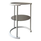 Tubular space age serving table in white metal and pink smoked glass, 1970s design