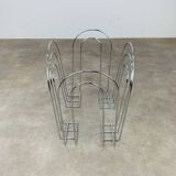 Postmodern chrome metal magazine rack from the 80s
