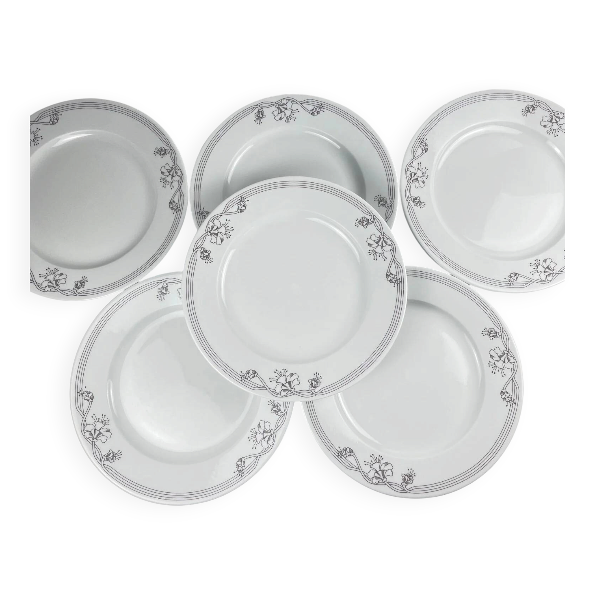Set de 6 assiettes plates "Elysa", Sarreguemines, 1980-90