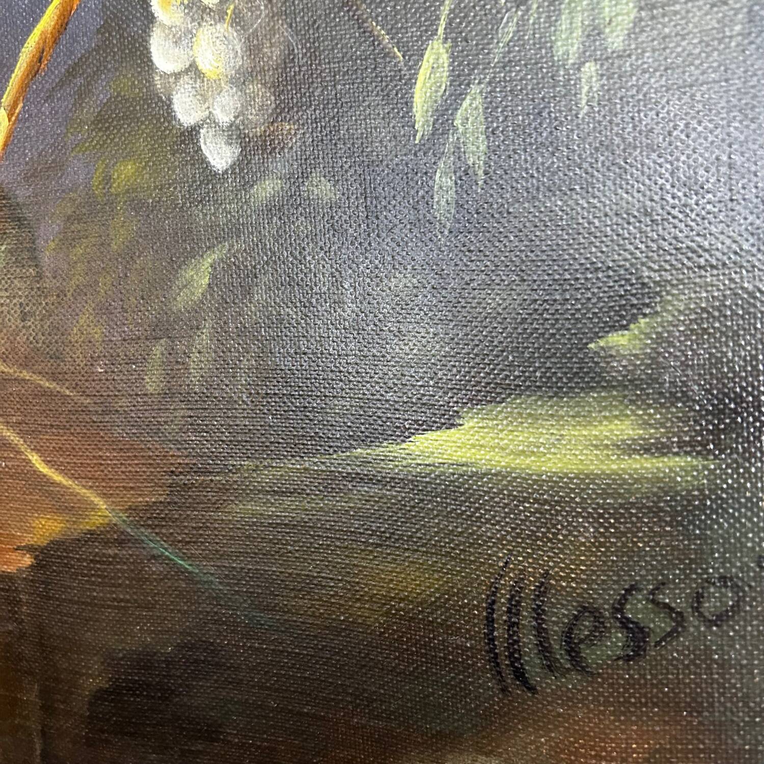 Painting, still life roses, grapes and game