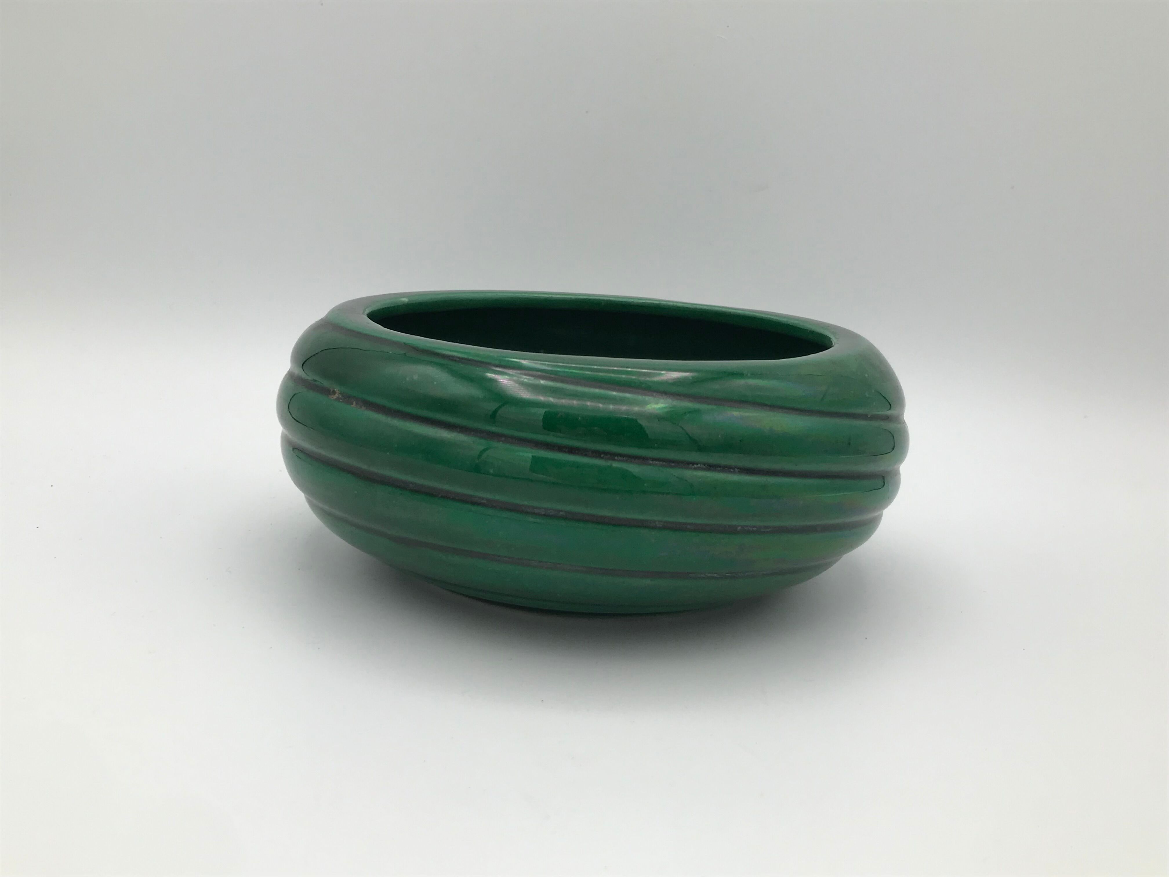 green ceramic flat cup 1950 saint clement signed B Letalle 16 cm