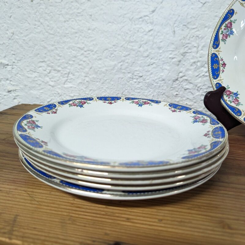 6 plates Moulin des loups & Hamage - blue & gold border