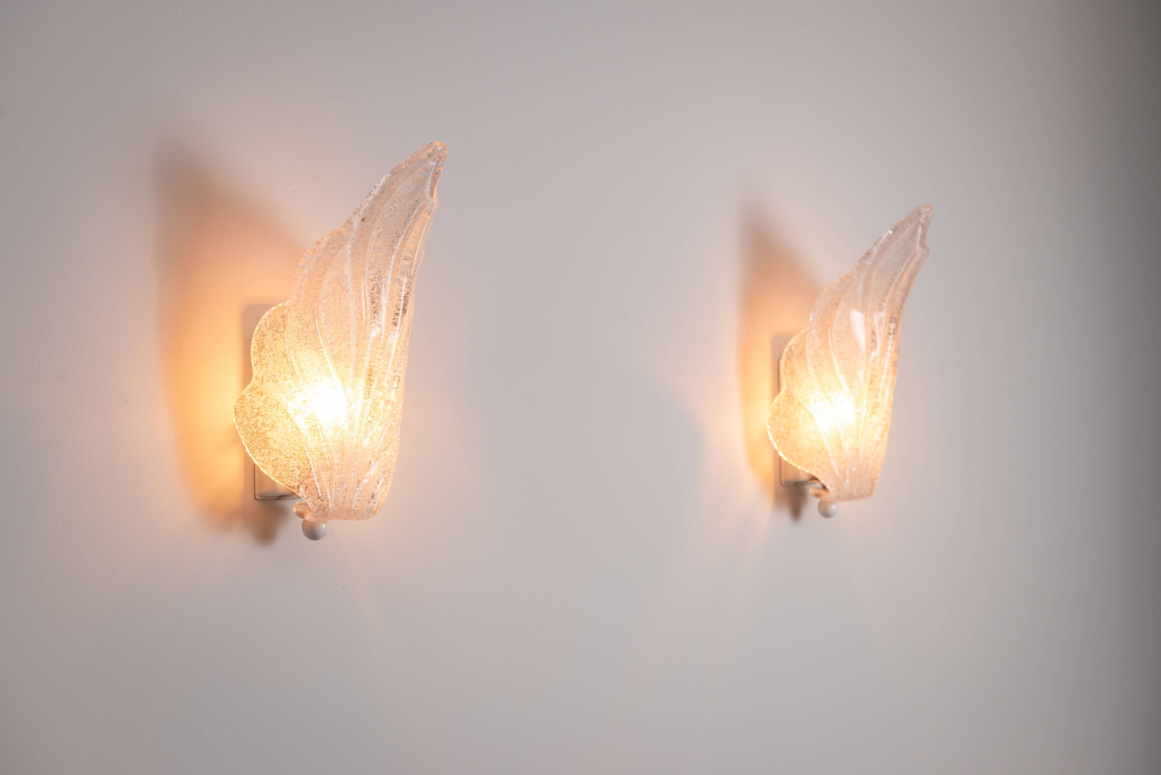Pair of vintage glass leaf wall lamps