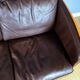 Stouby brown leather & cherry wood 3 seat sofa 1970s