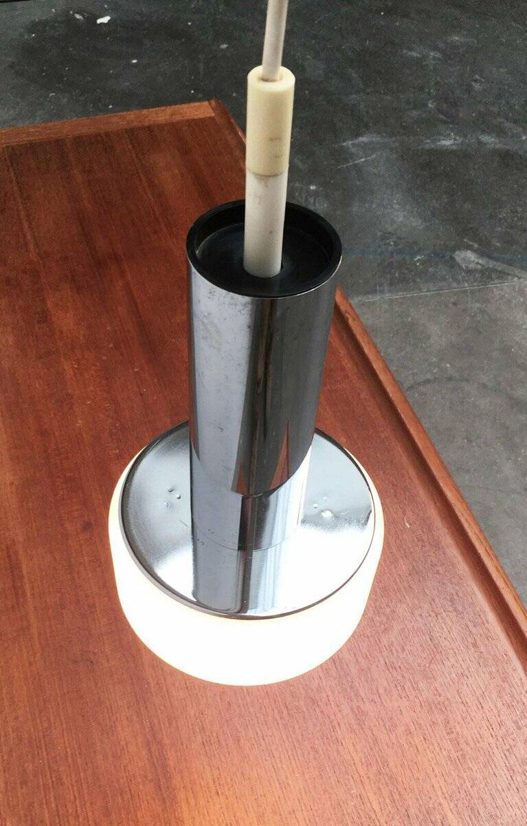 Suspended glass and chrome lamps model P105 German Mid-Century Space Age from the 1960s by Staff, set of 2.