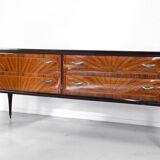Midcentury Italian Sideboard / Dresser In Walnut And Brass. Vintage Modern