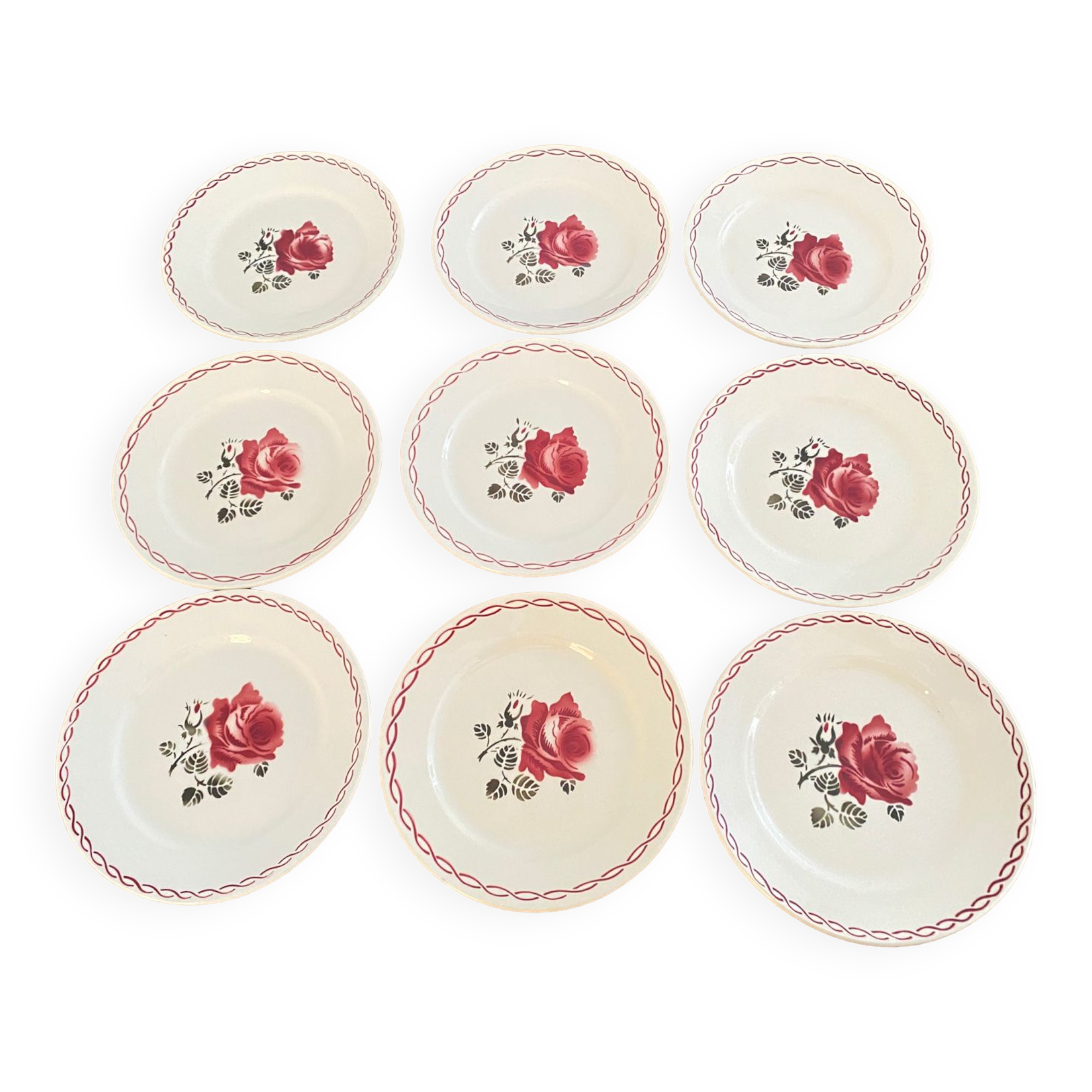 Dessert service 9 vintage Badonviller porcelain plates from the 60s