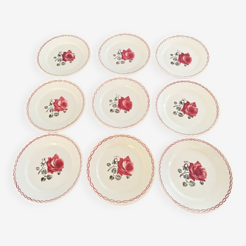 Dessert service 9 vintage Badonviller porcelain plates from the 60s
