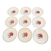 Service à dessert 9 assiettes porcelaine Badonviller vintage années 60